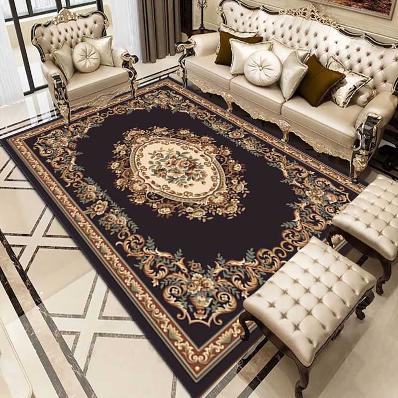 Classic Flower Print Rug European Style Indoor Carpet Washable Polyester Carpet for Home Decoration