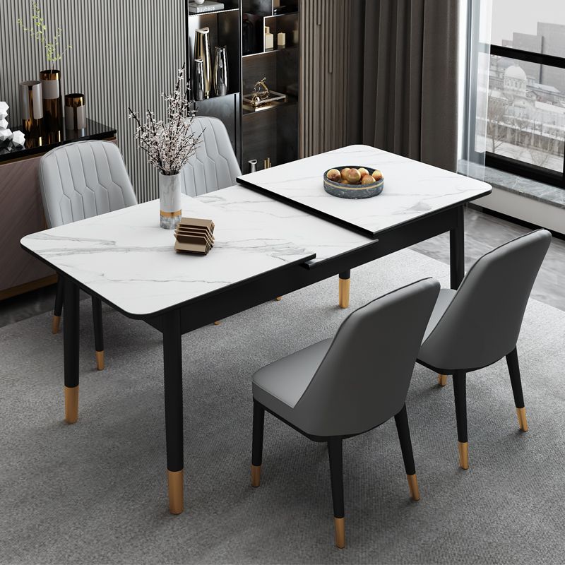 Dining Room Set Contemporary Rectangular Extendable Sintered Stone Dining Table with Wood Base