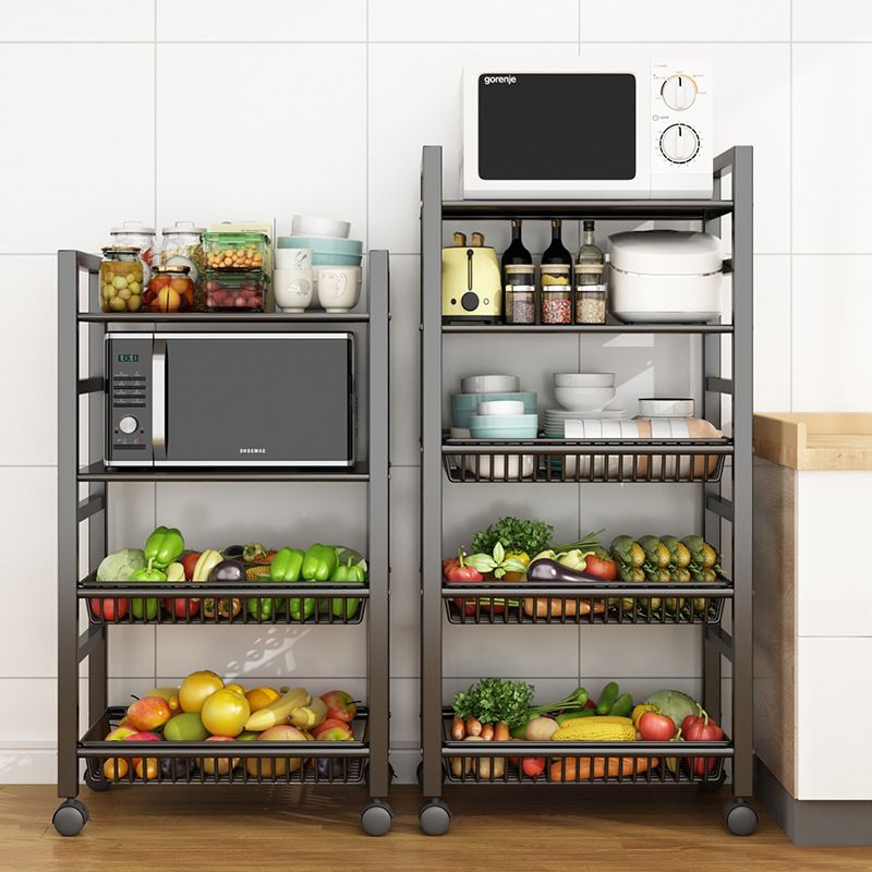 Home Dining Prep Table Open Storage Kitchen Trolley with Basket