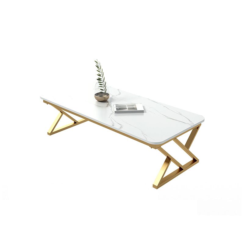 17.7" Tall Glam White/ Grey Slate Top Coffee Table for Living Room