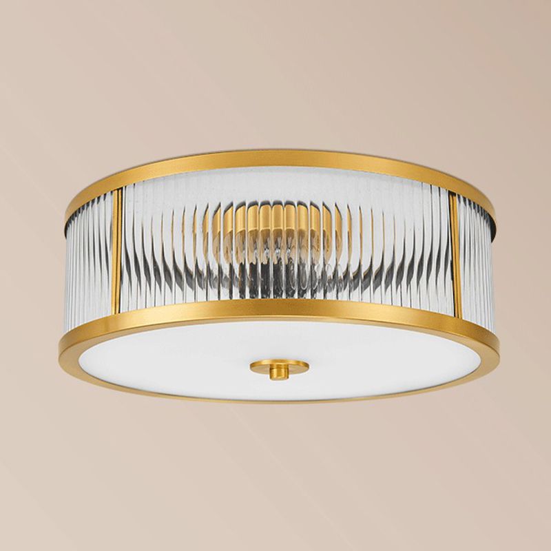 Classic Drum Flush Ceiling Light Transparent Glass Flush Ceiling Light Fixtures for Bedroom