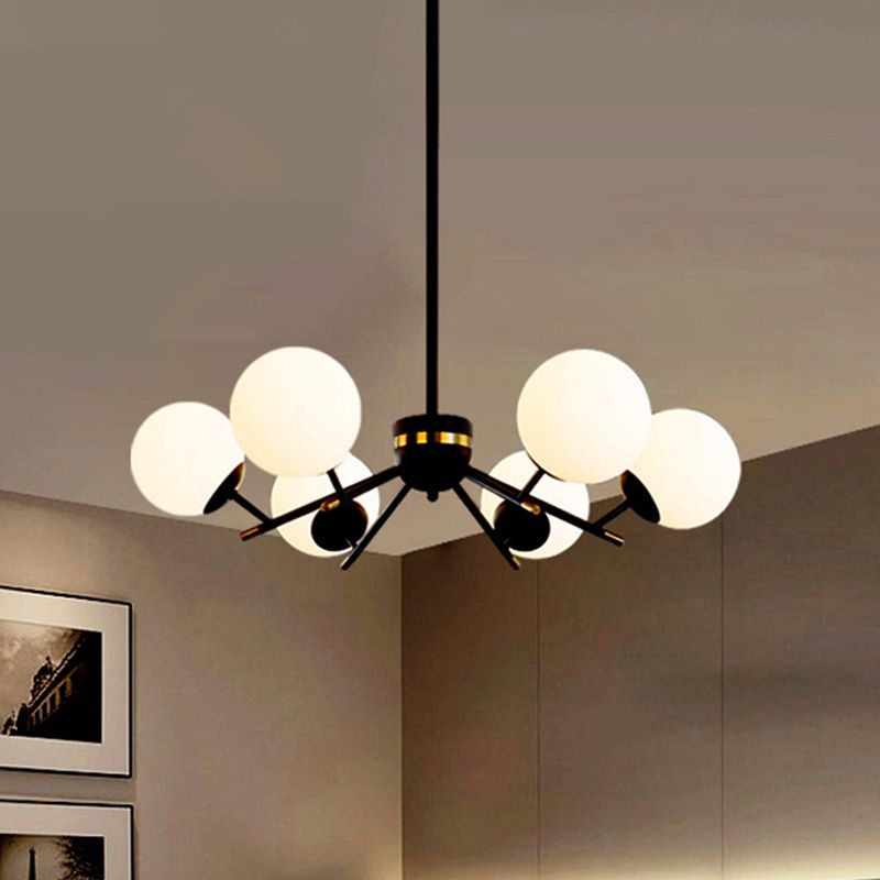 Black Finish Ball Hanging lampadario modernismo 6 lampadine bianca in vetro glassato luce