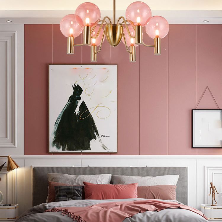 Glass Gold Pendant Light in Modern Luxury Style Wrought Iron Globe Chandelier for Dining Room