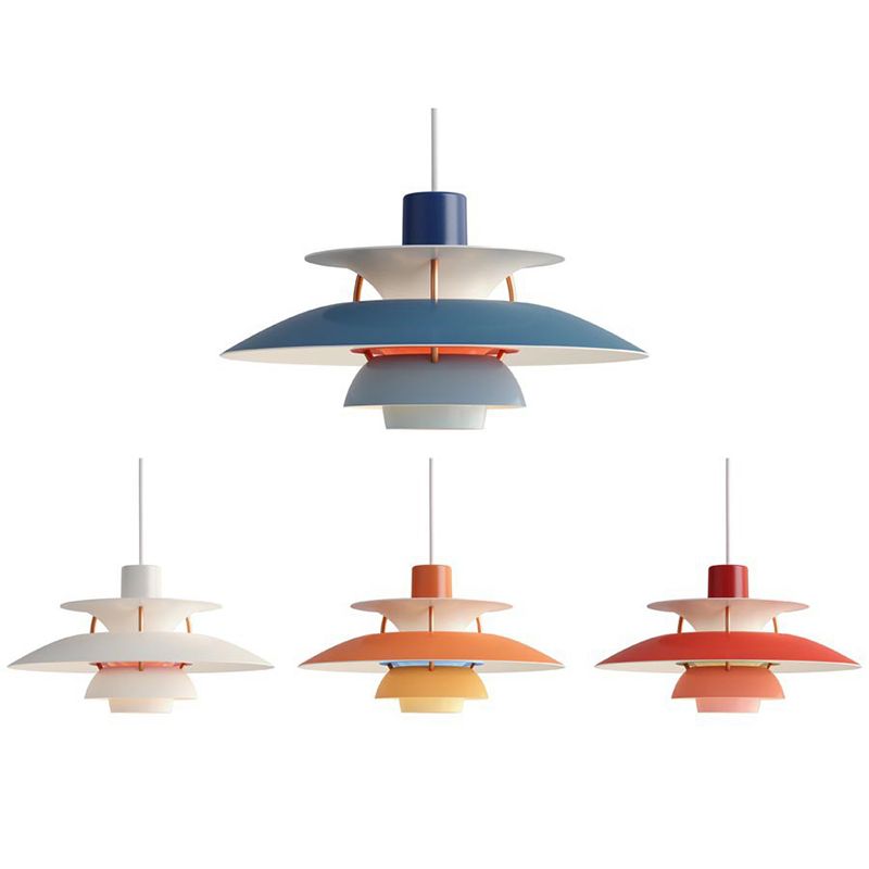 Multilayer Pendant Light Fixture Macaron Aluminum 1-Light Living Room Hanging Light