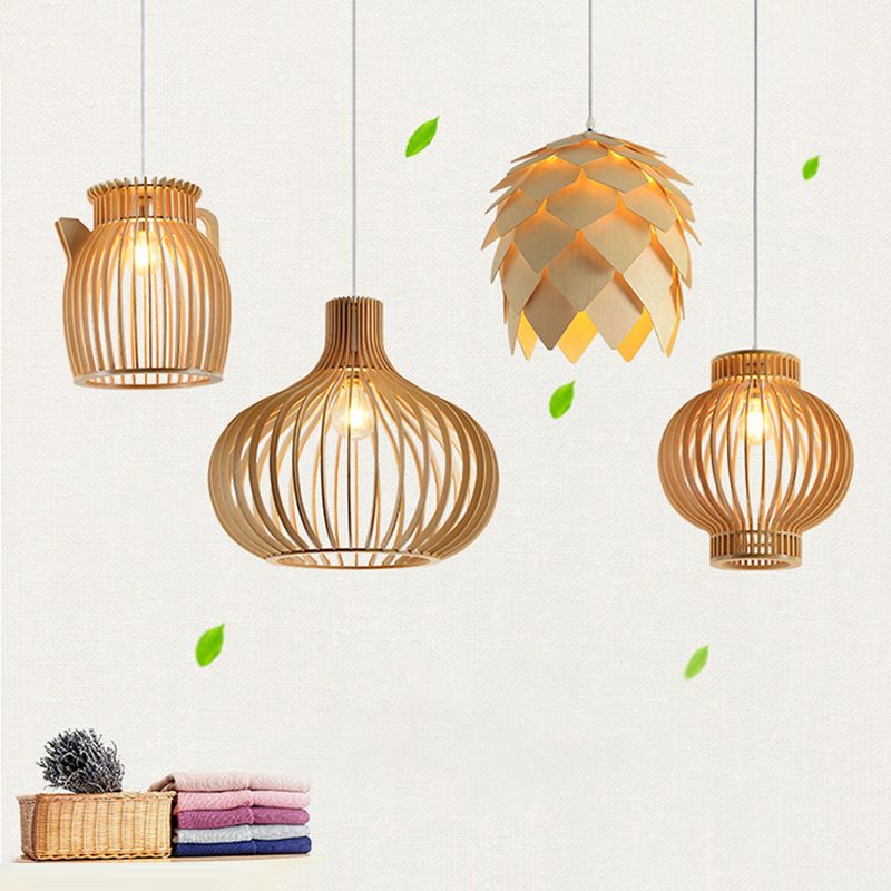 Handmade Restaurant Suspension Light Wood 1-Light Simplicity Pendant Light Fixture