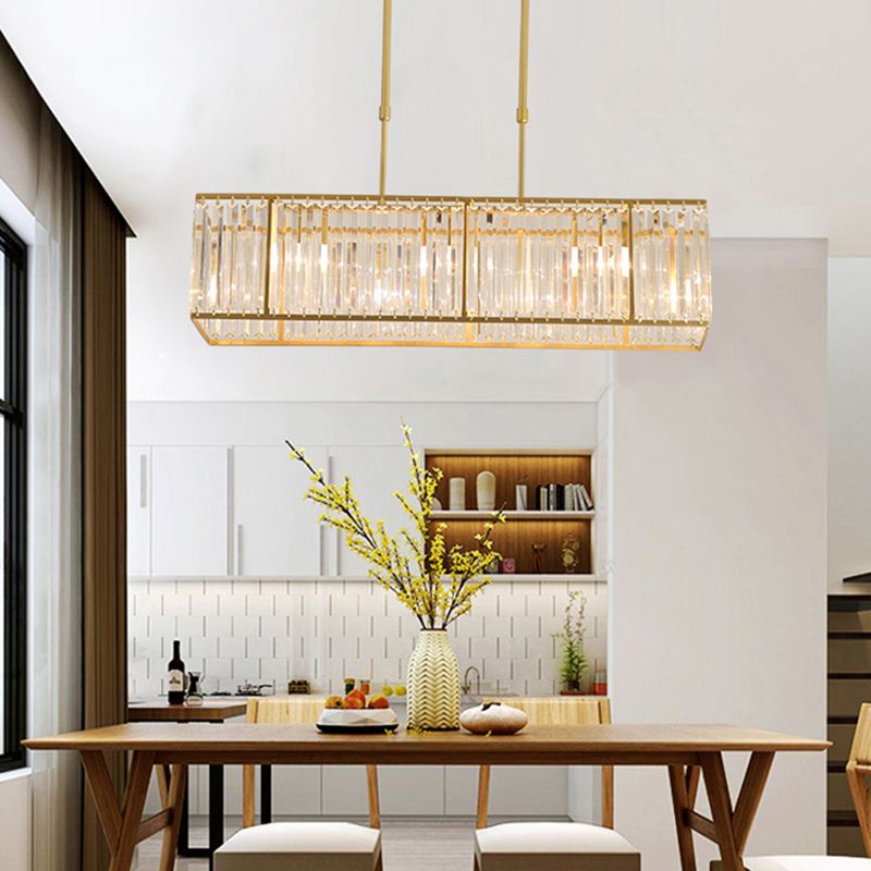 Modern Rectangle Shade Island Pendant Crystal Island Lights for Dinning Room
