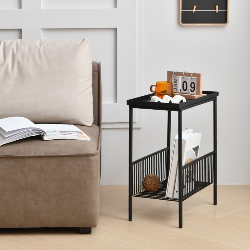 Contemporary Metal End Table Tray Top Accent Side Table with Storage