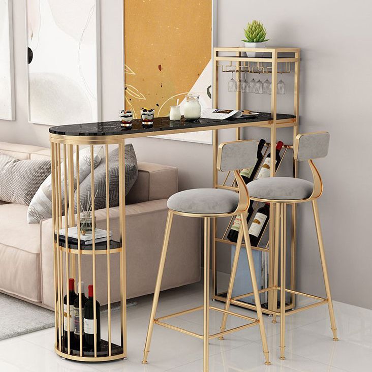 Glam Style Cocktail Bar Table 42-inch Height Metal Base Bar Height Storage Table