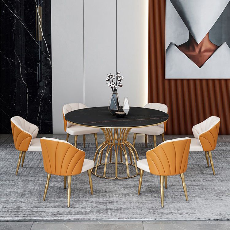 Traditional Luxury Dinette Table Round Metal Gold Base Dining Pedestal Table