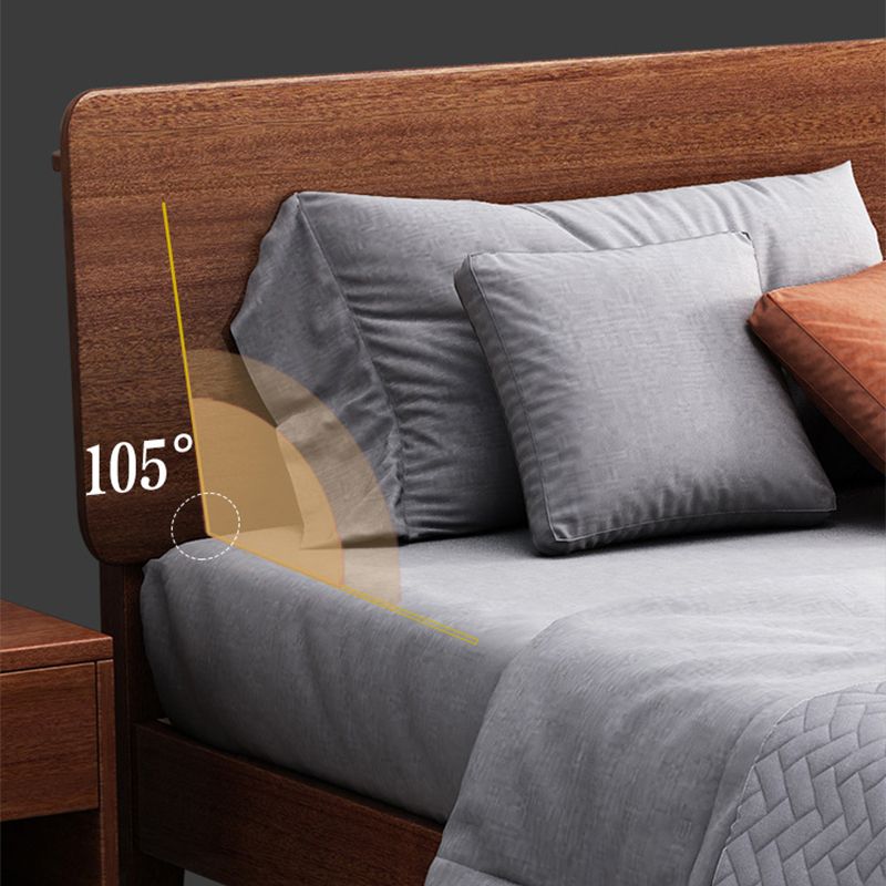 Queen Bed 43.3 Inch High Walnut Panel Bed in Brone with 4 Legs