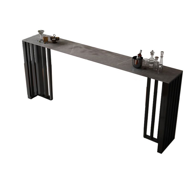 Industrial Bar Height Table Stone Top Bistro Bar Table with Black Base