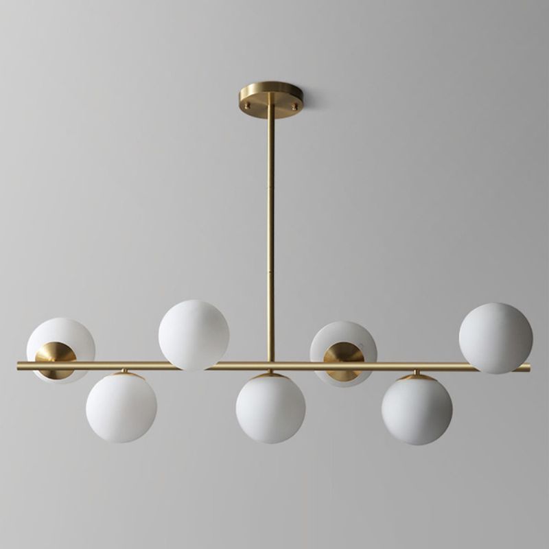 Sphere Island Lighting Contemporary White Glass 7-Light Living Room Pendant Lamp in Brass