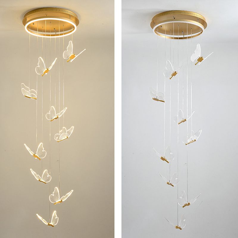 Butterfly Spiral Treppe Deckenbeleuchtung Acryl moderner LED-Multi-Licht-Anhänger in Gold