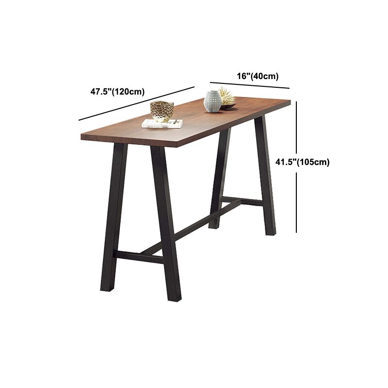 Industrial Black Metal Frame Bistro Table Brown Pine Wood Top Bar Table