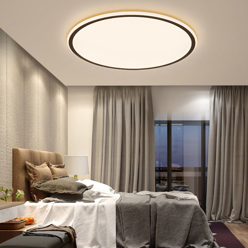 Plafonnier LED en aluminium simple encastré en forme de disque noir pour chambre à coucher