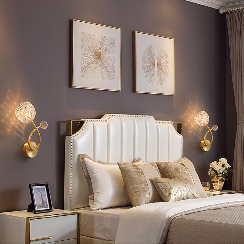 Brass Ball Shaped Wall Lighting Modern 1 Bulb Crystal Wall Mount Lamp for Bedroom