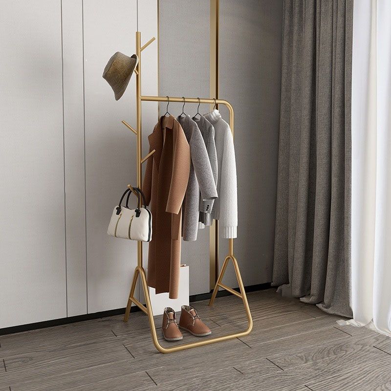 Modern Metal Hall Stand Hanging Rail and 5 Hooks Entry Hall Tree