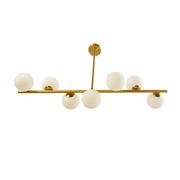 Linear Island Lighting Fixture Minimalism Glass Gold Island Chandelier for Dinning Room