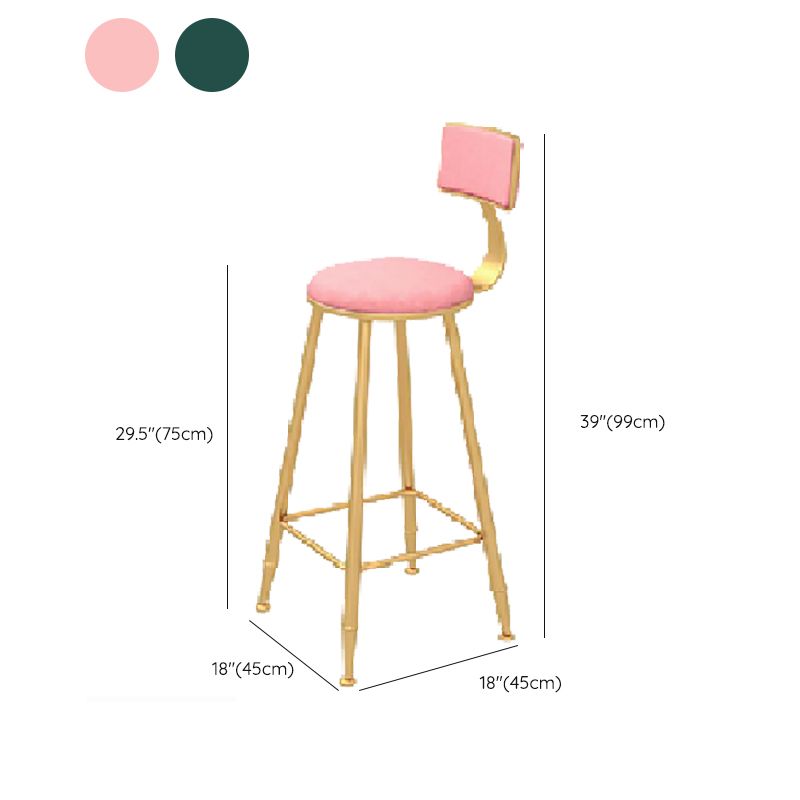 Glam Style Upholstered Counter Stool Round Armless Bar Stool with Metal Legs