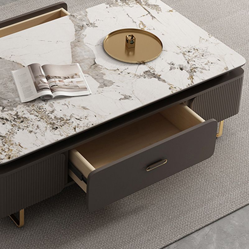27" Wide Glam Cocktail Table Rectangle Stone Coffee Table with Drawer