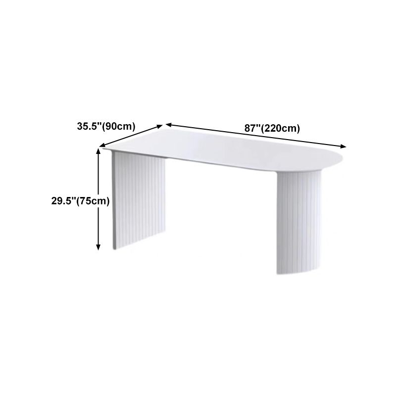 Sintered Stone and Ash Wood White Table Modern Dining Table with Double Pedestal