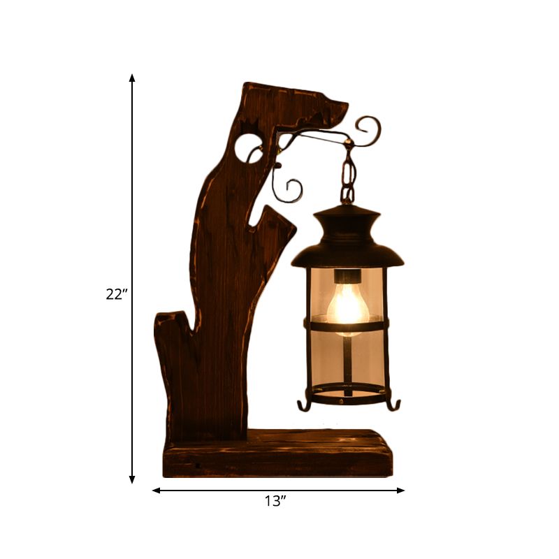 Lámpara de mesa negra de cristal transparente, lámpara de escritorio de estilo industrial con 1 cabezal y base de madera