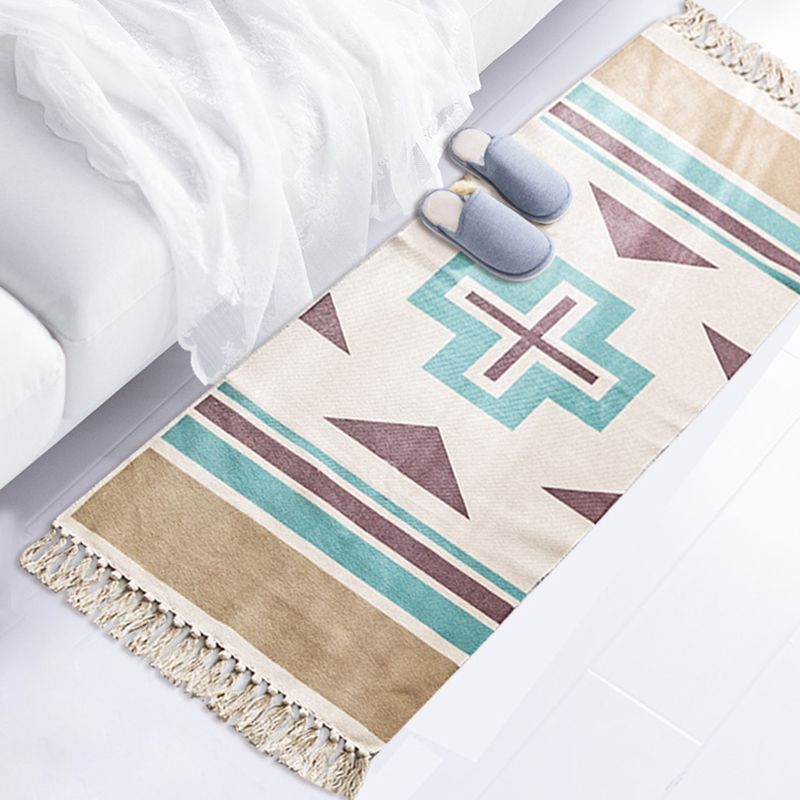 Multi-Color Americana Rug Victorian Cotton Blend Rug Washable Carpet with Fringe for Bedroom