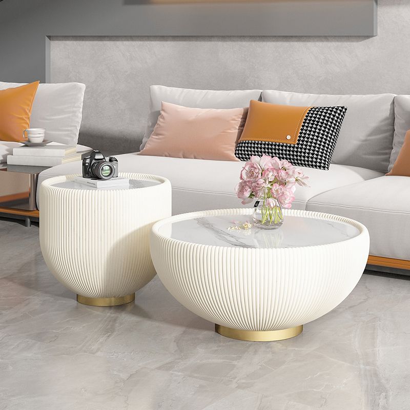 Glam Cocktail Table White Round Pedestal Coffee Cocktail Table