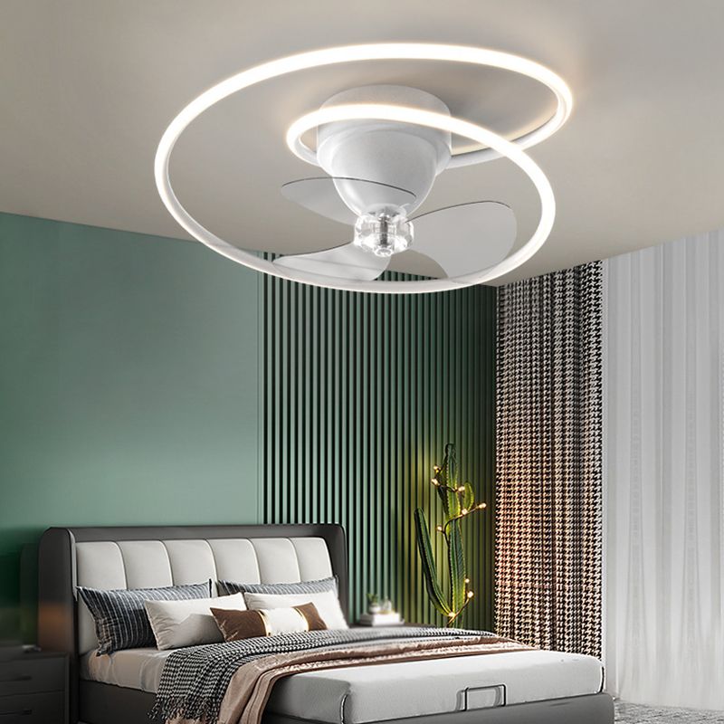 3-Blade Contemporary Ceiling Fan Polish Finish LED Fan with Light for Foyer
