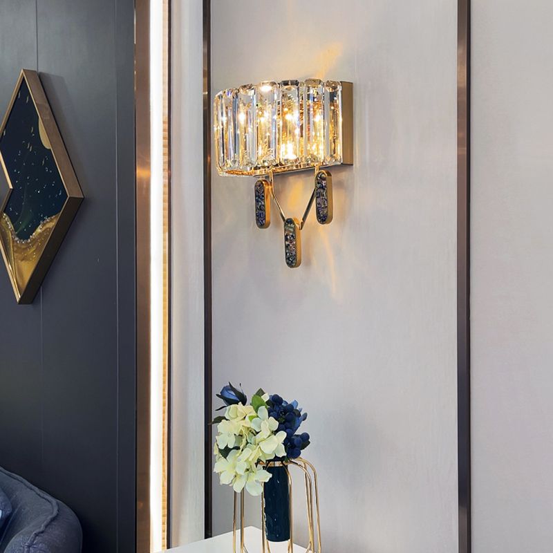 Crystal Half-Cylinder Shape Wall Sconce Modern Style 2 Lights Wall Light Fixture in Brass