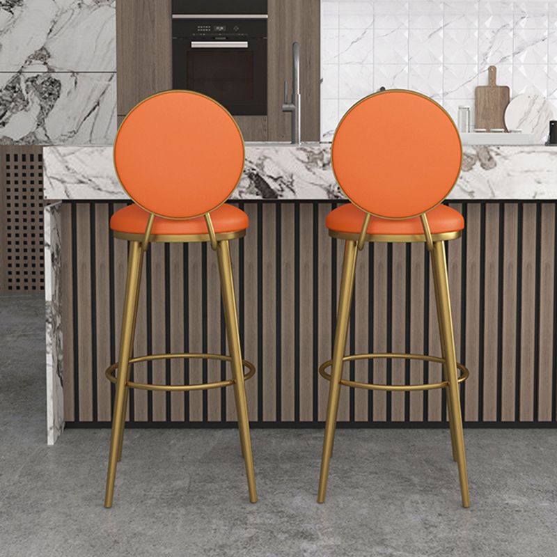 Glam Counter Bar Stool Backrest Leather Bar Stool with Footrest, Iron Base