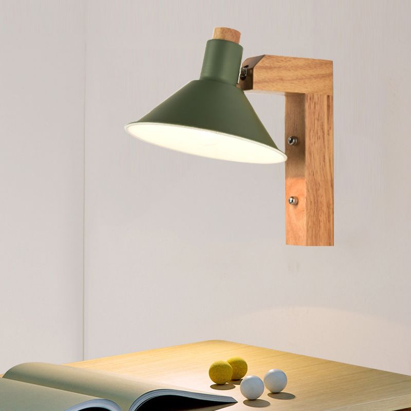 Funnel Study Room Wall Sconce Wood Metal 1 Light Nordic Stylish Undertint Wall Light