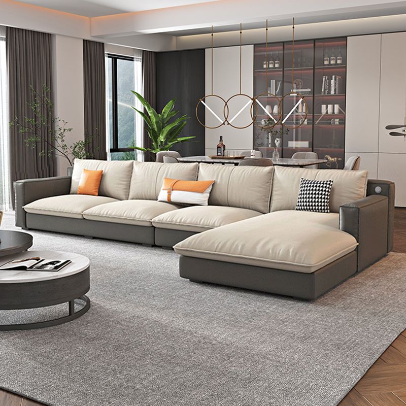 Modern Cushion Back Sectionals 33.46"H Cushions Square Arm Sofa with Chaise