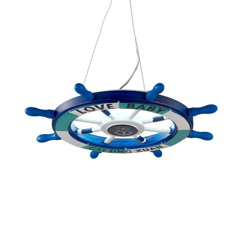 Blue Rudder Shaped Chandelier Lighting Modernist Style LED Wooden Pendant Lamp for Kindergarten