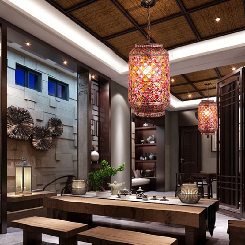 Bohemian Lantern Down Lighting Pendant 1 Bulb Metal Hanging Ceiling Light in Brass for Restaurant