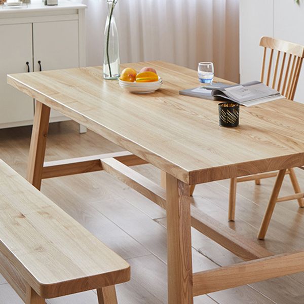 Moderne dennen vaste houten tafel rechthoek eettafel met houten schroefbasisbasis