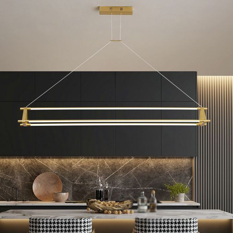 LED Linear Kitchen Island Lighting in Gold Contemporary Solid Brass Ceiling Pendant