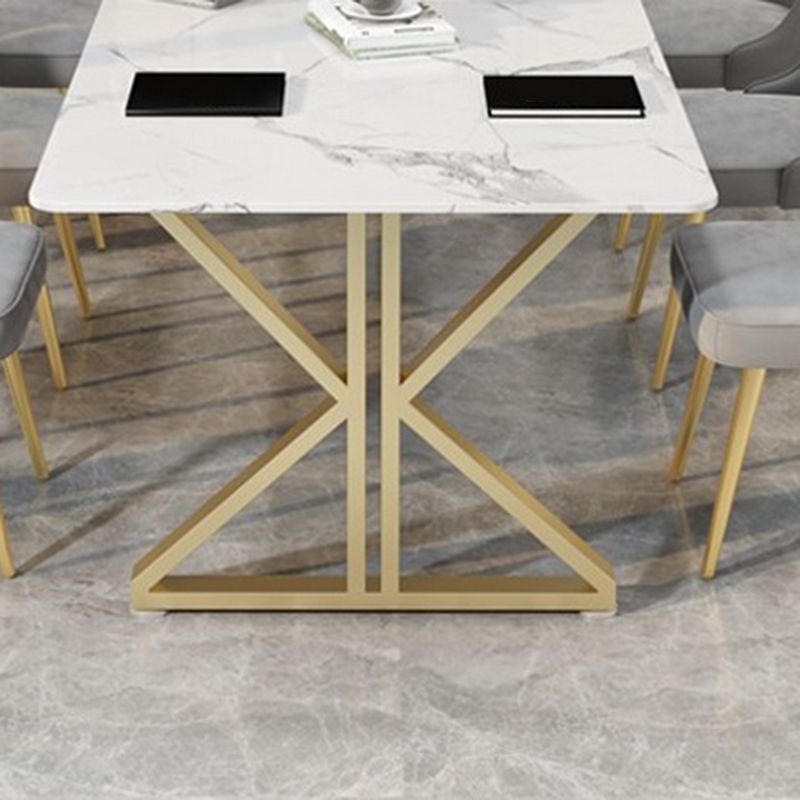Rectangular Shaped Office Working Tables Stone Writing Desks in White