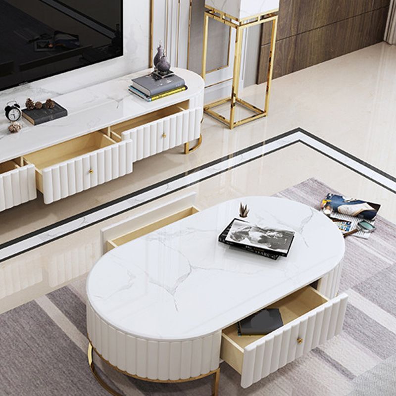 Stone Oval Top Coffee Desk Luxury Sintered Stone Coffee Table