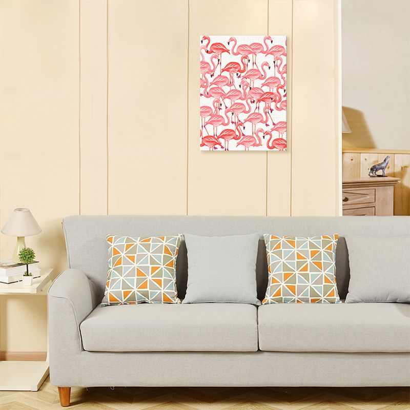 Flamingo Canvas Art Tropical Beautiful Animal Painting Wall Decor in Pink on White