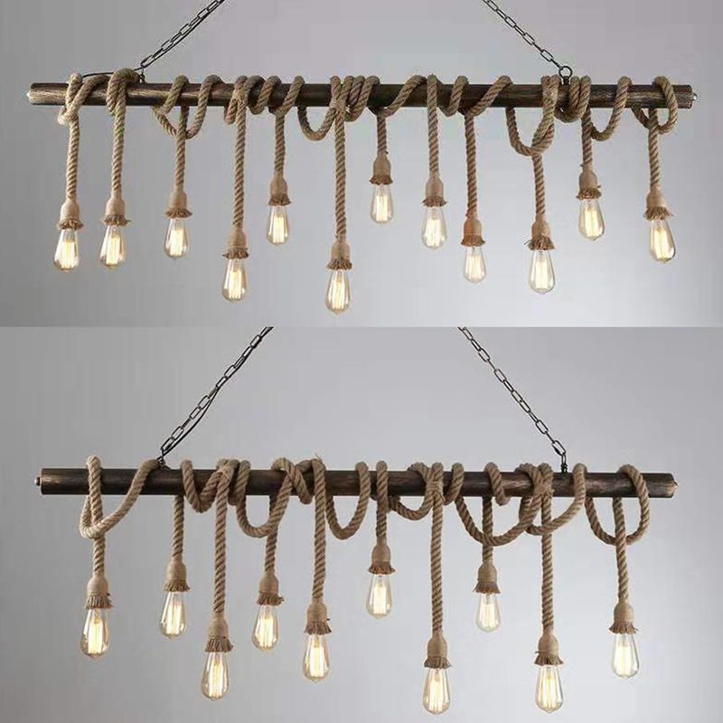 Luce a ciondolo di Brown Coffee Shop isola in stile in ferro battuto in stile classico industriale con corda di canapa