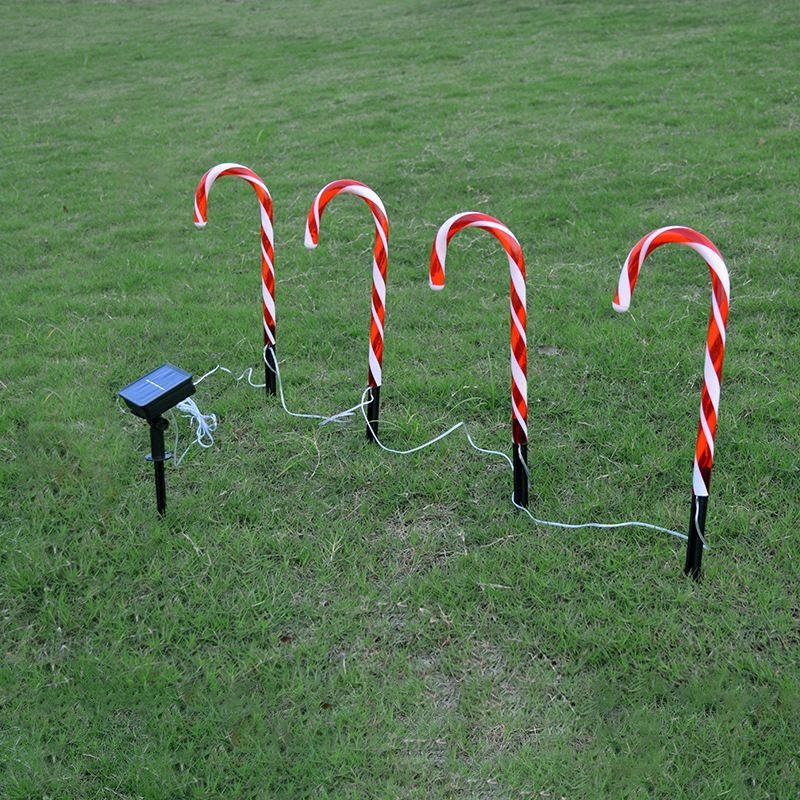 Plastic Candy Cane Solar Ground Lighting Decorative Red LED Landscape Light for Backyard