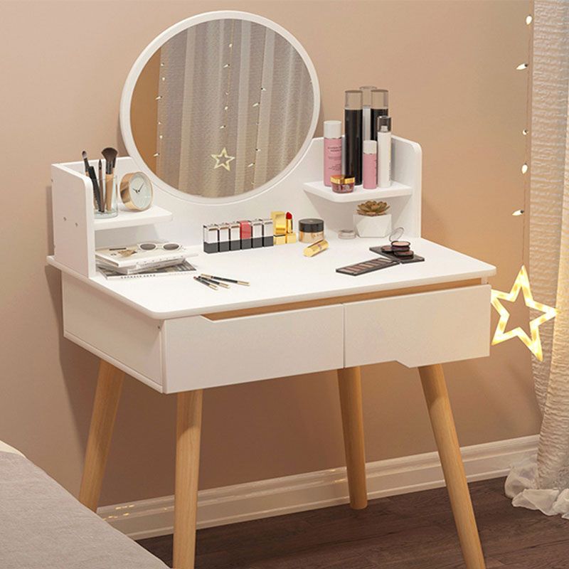 Contemporary Wooden Make-up Vanity with Shelves and 2 Drawers