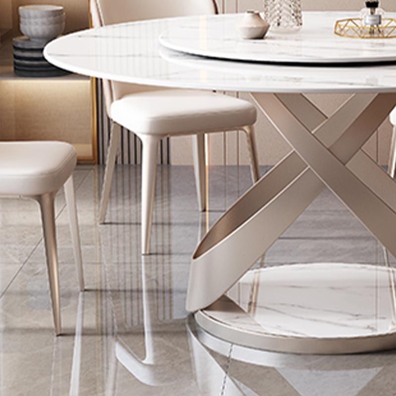 Round Sintered Stone Dining Table Modern Turntable Furniture with Pedestal Base for Home
