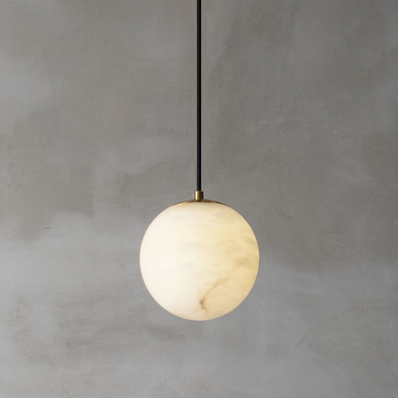 Shaded Bedroom Suspension Pendant Light Stone Modern Style Hanging Light Fixture in White