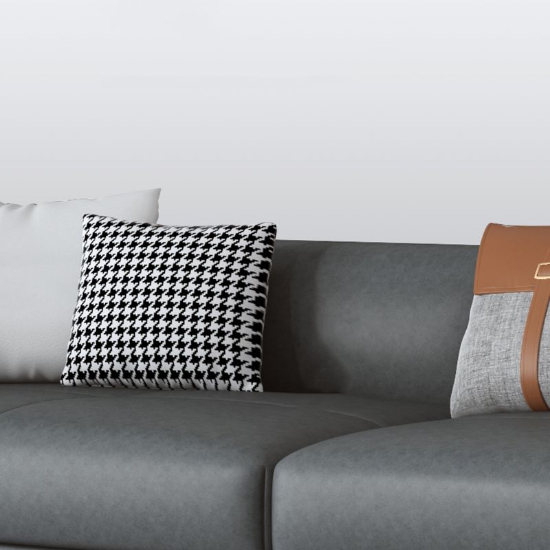Contemporary Dark Gray Standard Sofa Faux Leather Sqaure Arm Couch