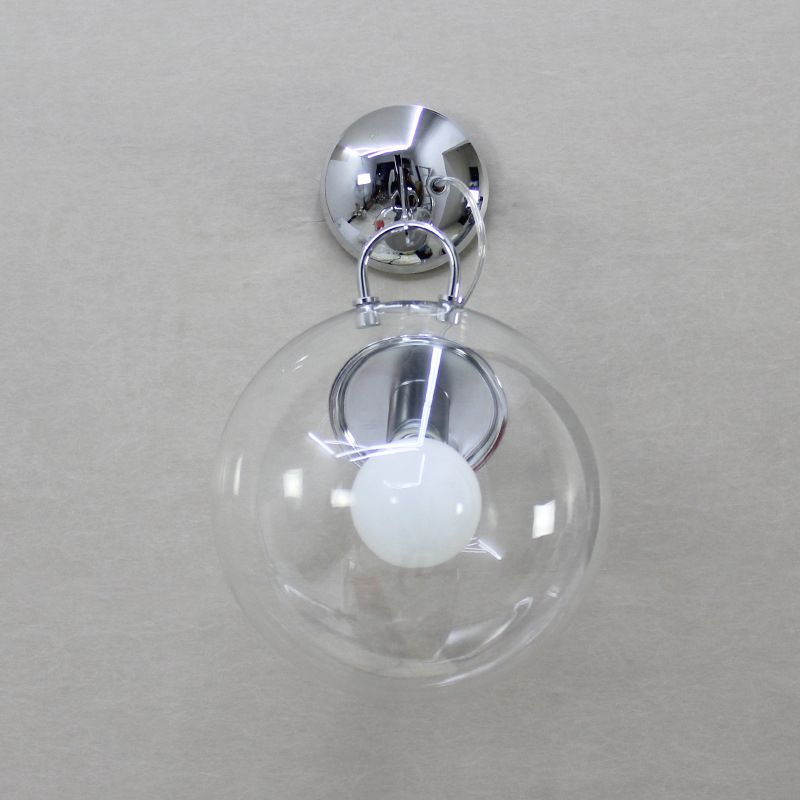 Industrial Metal Wall Light Silver Globe Wall Sconce with Glass for Bedroom