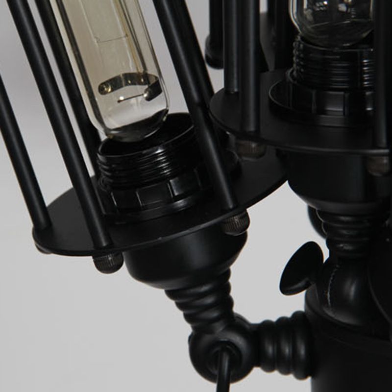 Black 8-Light Pendant Light in Industrial Retro Style Wrought Iron Linear Hanging Lamp