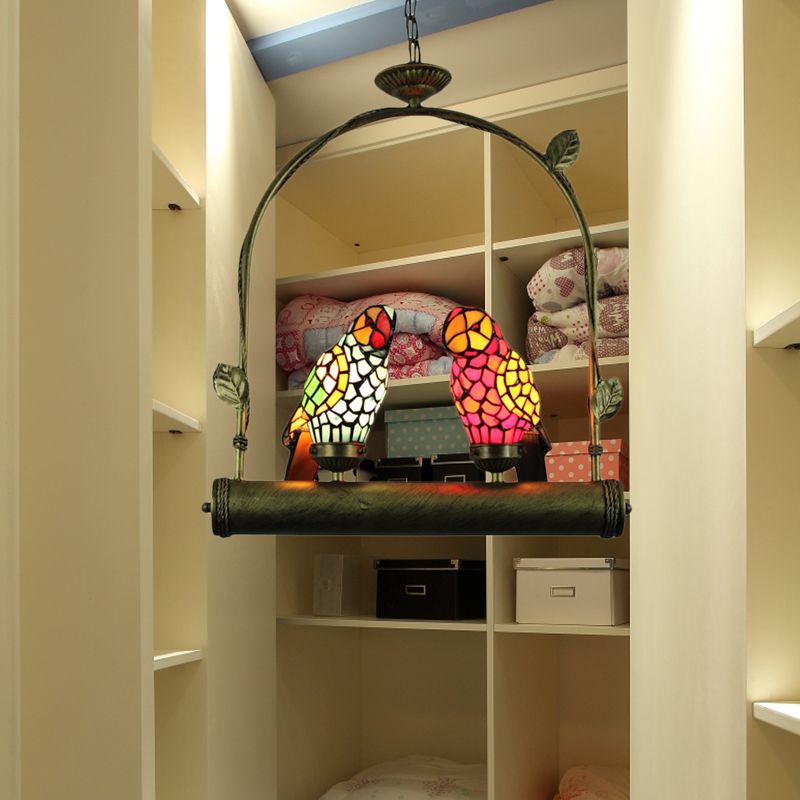 2 luces Lámpara de colgadura de vidrio de acero inoxidable de color techo de techo de loro de techo