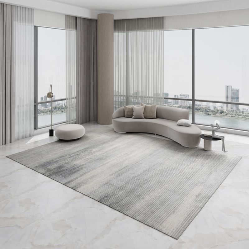 White Tone Distressed Area Carpet Polyester Color Gradient Indoor Rug Easy Care Rug for Living Room